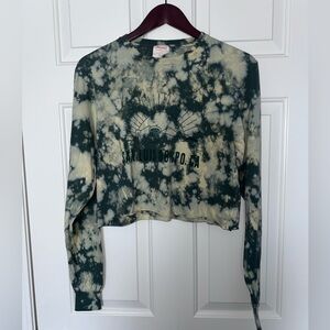 Tie-Dye Cropped Long Sleeve Crop Top - Green & Cream